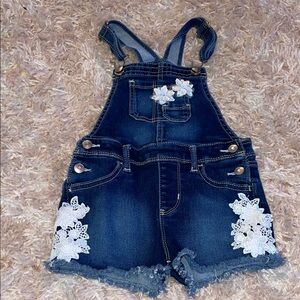Wonder Nation Blue Overalls with White Floral Details